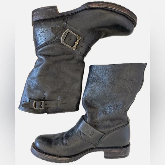 FRYE Veronica Short Harness Black Leather Moto Biker Boots Grunge Core Size 6.5 - Picture 5 of 14